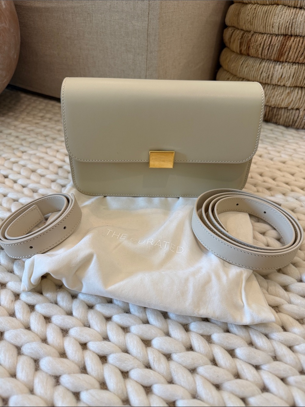 The Curated Cream Leather Crossbody with Gold-Tone Clasp